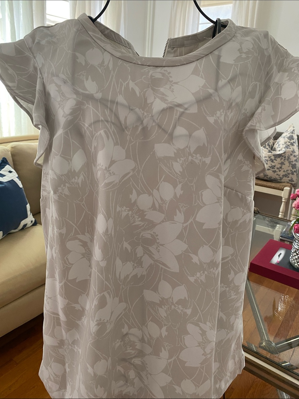 J. Crew Light Beige Floral Short Sleeve Blouse